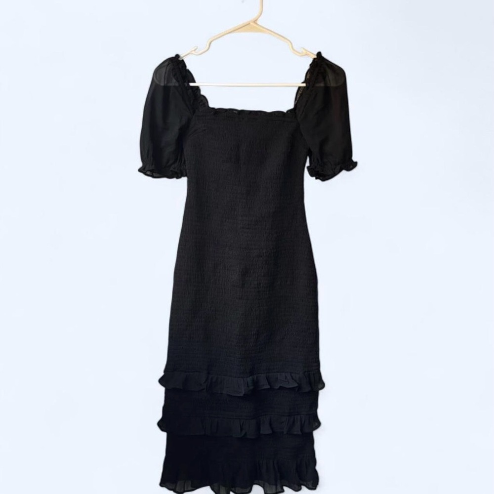 Abercrombie & Fitch Black Midi Dress with Tiered Ruffles